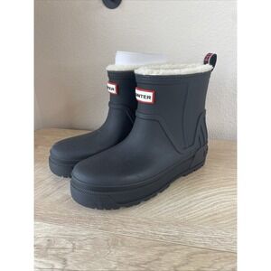 Hunter Gracey Rain Boots Kids 4 Black Fleece Lined Insulated Waterproof Mid Calf